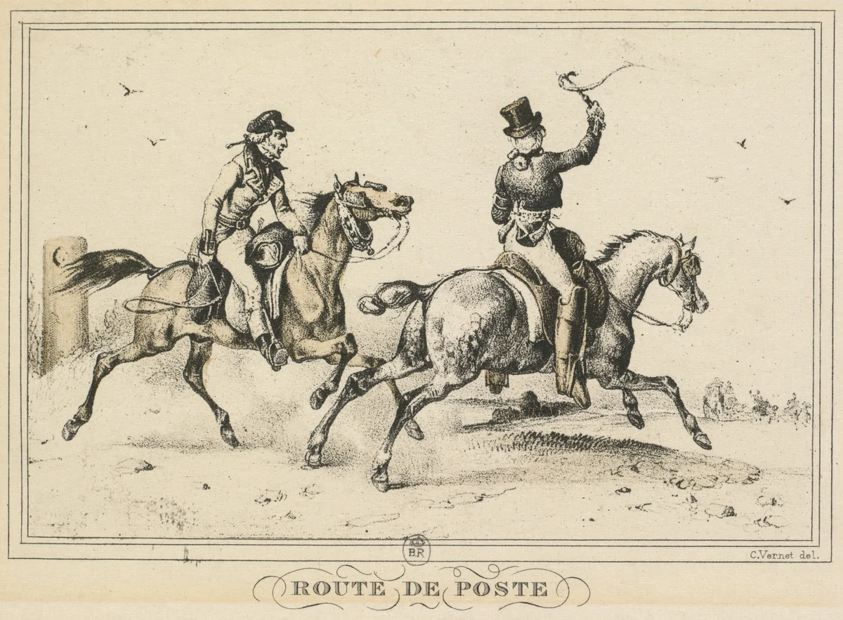Scenes of Daily Life, Roads and Paths: Mail Route (Scènes de la vie quotidienne, Route et Chemins: Route de Poste) by Carle Vernet, print, 1817