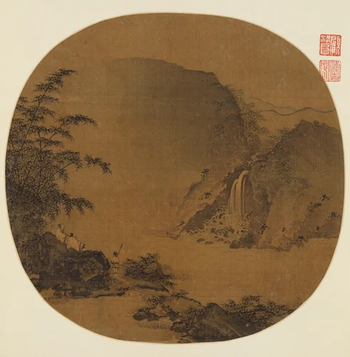 Gentlemen gazing at a waterfall by Unidentified Artist, painting, 1200-1299
