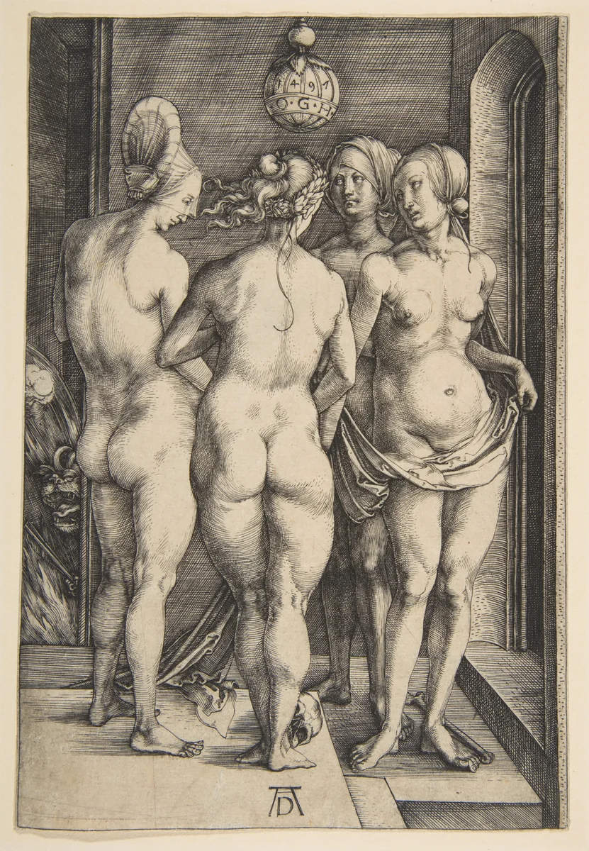Four Naked Women by Albrecht Dürer, print, 1497