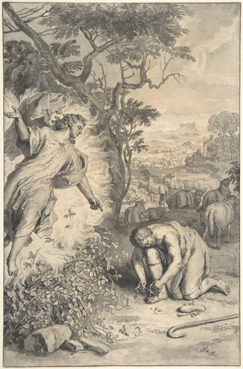 Moses and the Burning Bush by Gerard Hoet, drawing, 1660-1733