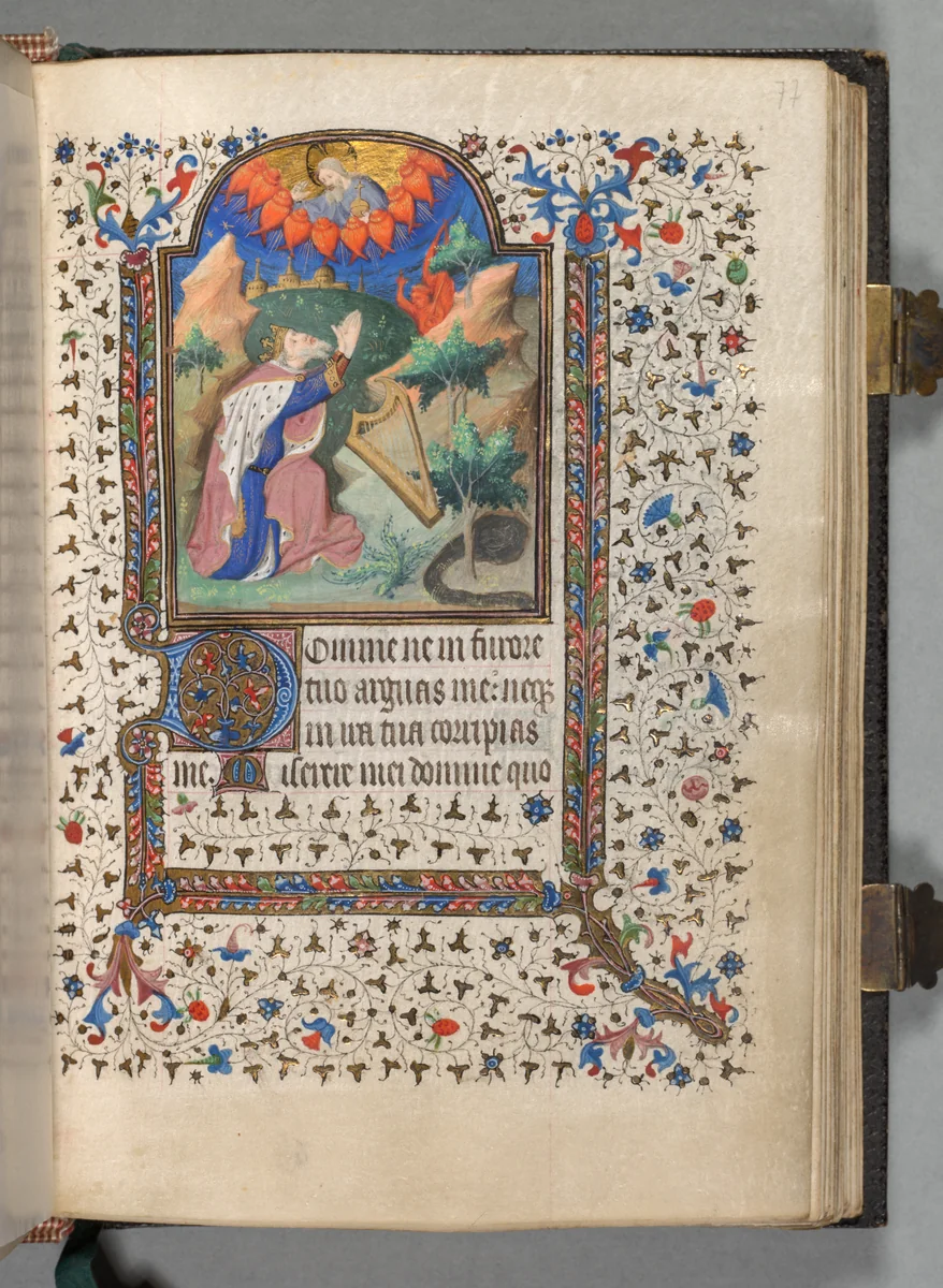 Book of Hours (Use of Paris): Fol. 77r, David by The Bedford Master, book, 1415-1425