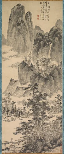 Looking for a Monastery in the Misty Mountains by Chen Chun (陳淳), painting, 1500-1544