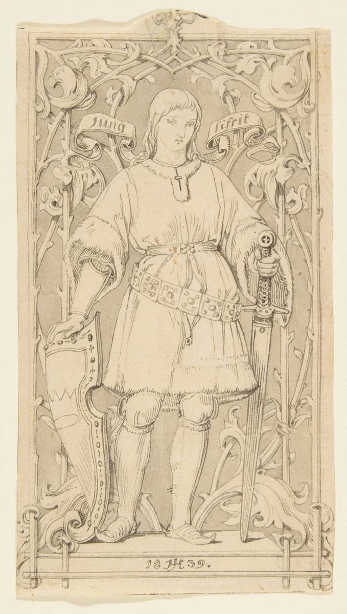 The Young Siegfried by Julius Hübner, drawing, 1839