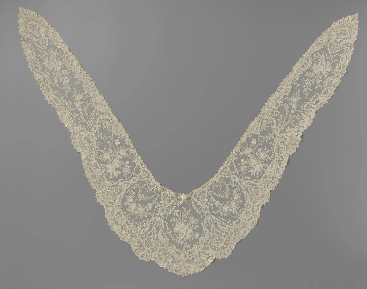 Fichu van naaldkant met anjer- en rozentak by anonymous, other, 1860-1870
