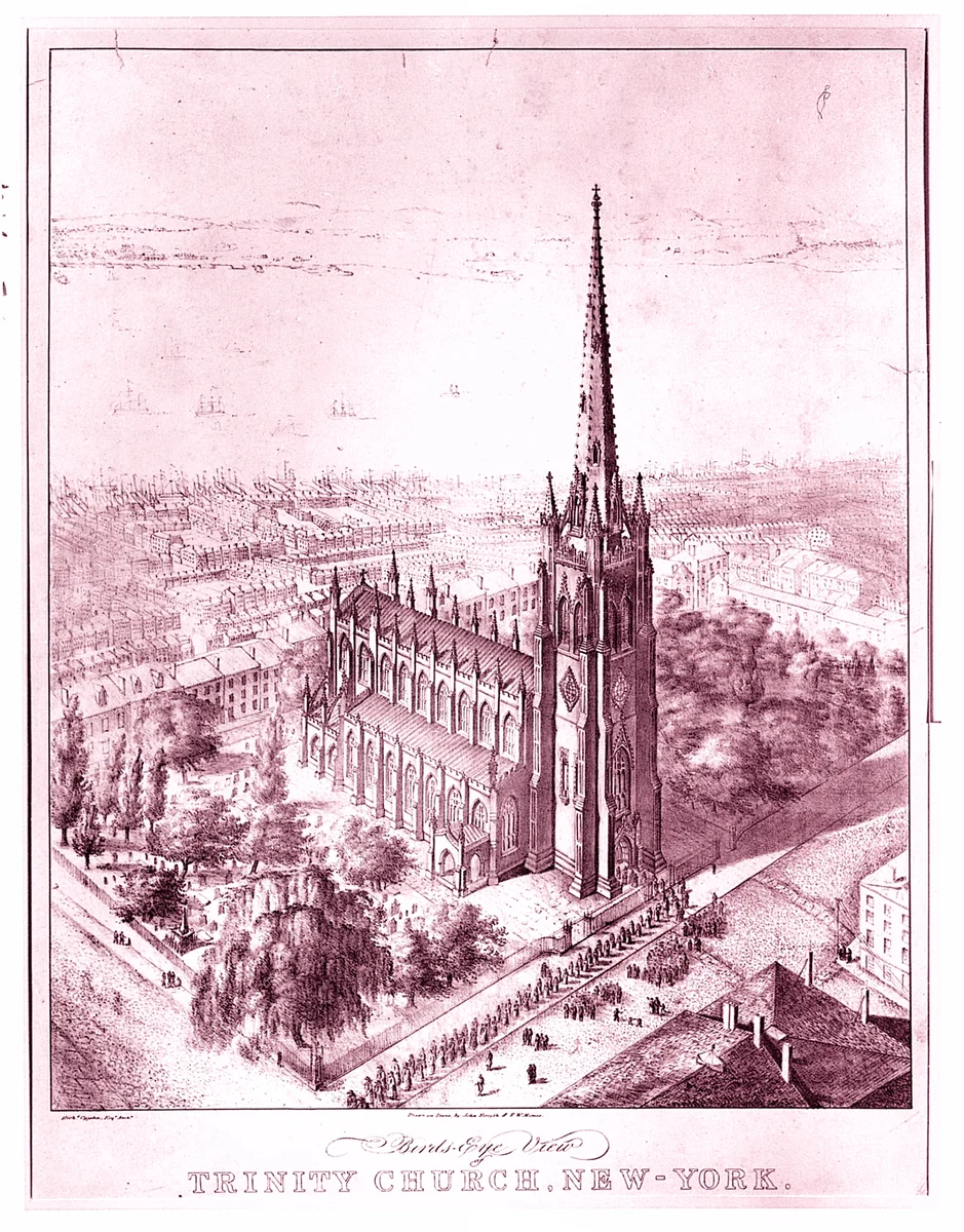 Bird's Eye View of Trinity Church, New York by John Forsyth, print, 1847