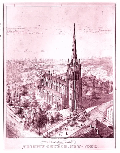 Bird's Eye View of Trinity Church, New York by John Forsyth, print, 1847