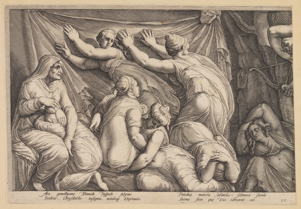 The Punishment of Niobe (Plate 1) by Jan Saenredam, print, 1594
