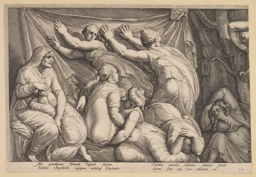 The Punishment of Niobe (Plate 1) by Jan Saenredam, print, 1594