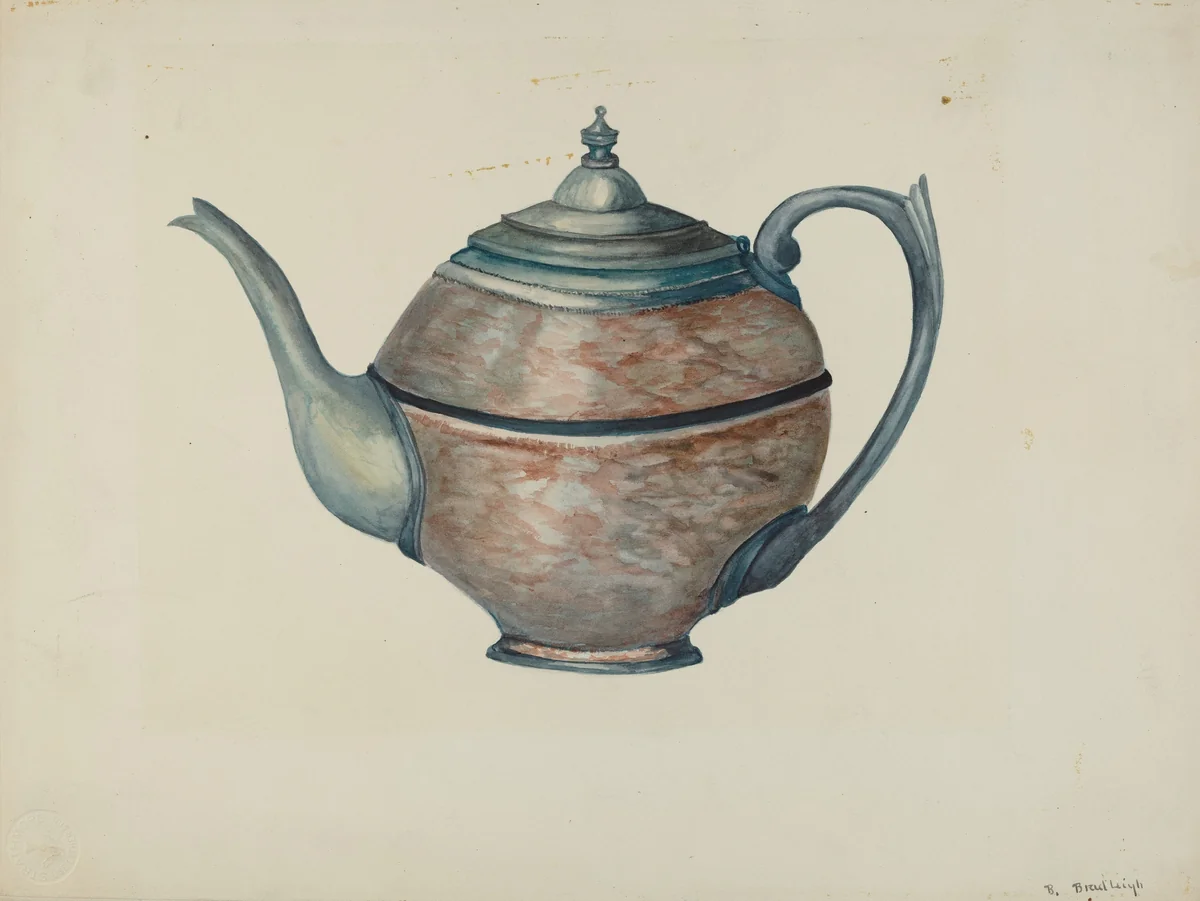 Pewter Teapot by Beulah Bradleigh, index of american design, 1936