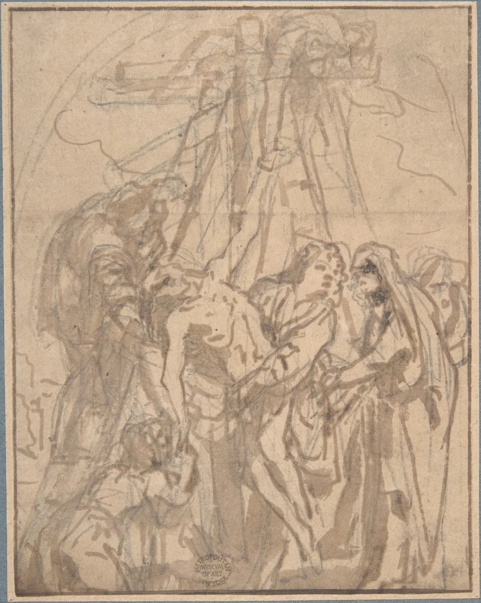 Descent from the Cross by anonymous, drawing, 1600-1700