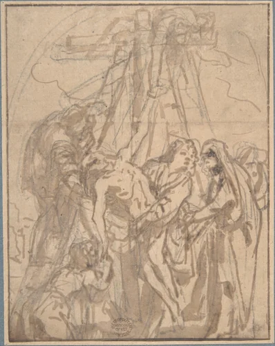 Descent from the Cross by anonymous, drawing, 1600-1700