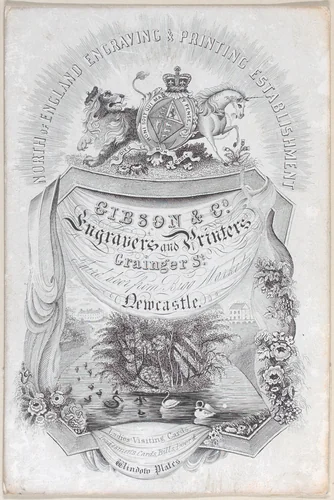 Trade card for North of England Engraving & Printing Establisment, Gibson & co., engravers and printers by anonymous, print, 1800-1900