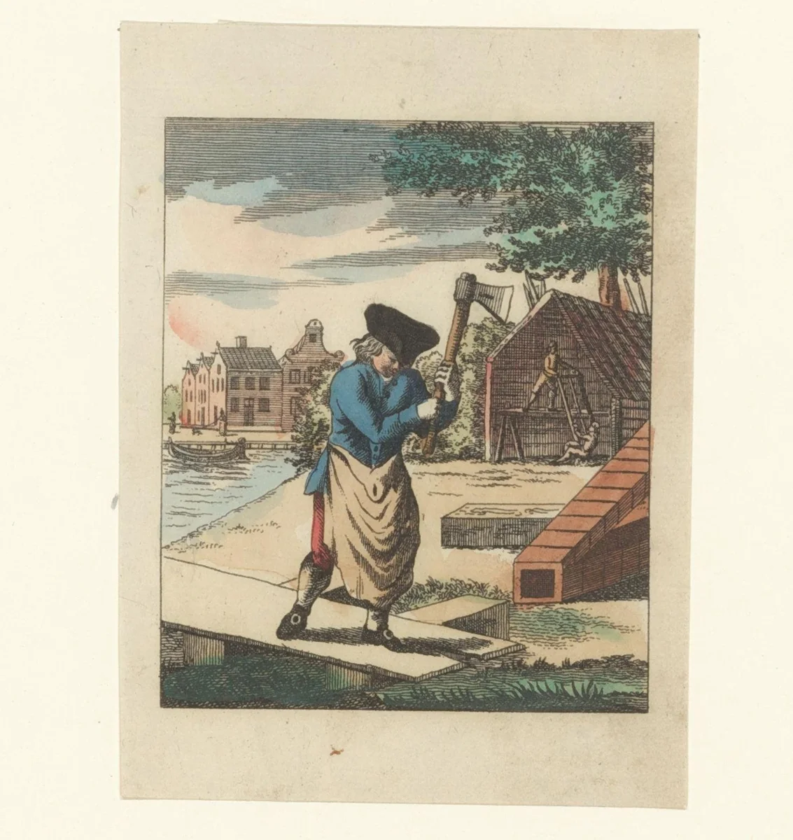 Man aan het werk met een bijl by anonymous, print, 1800-1899