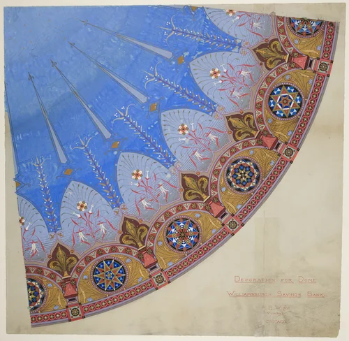 Williamsburg Savings Bank, Brooklyn, New York, Dome Decoration by Peter Bonnett Wight, drawing, 1873
