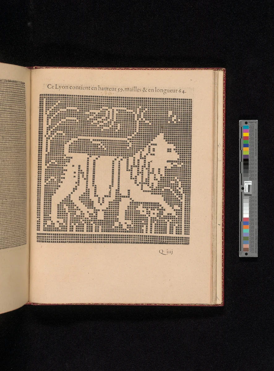 Les Singuliers et Nouveaux Portraicts... page 63 (recto) by Federico de Vinciolo, book, 1588