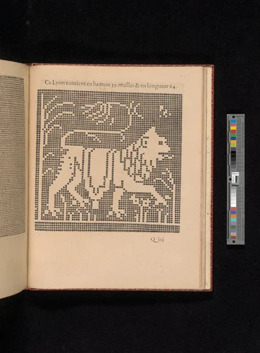 Les Singuliers et Nouveaux Portraicts... page 63 (recto) by Federico de Vinciolo, book, 1588