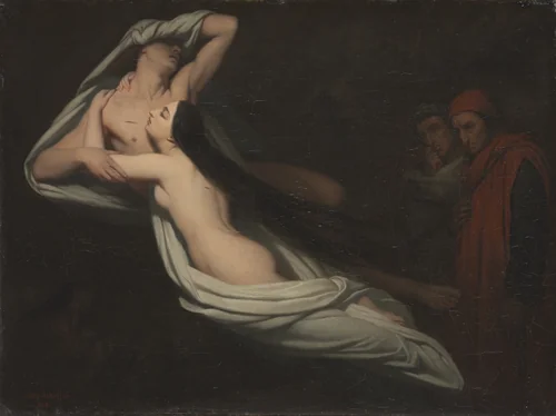 Dante and Virgil Meeting the Shades of Francesca da Rimini and Paolo by Ary Scheffer, painting, 1851