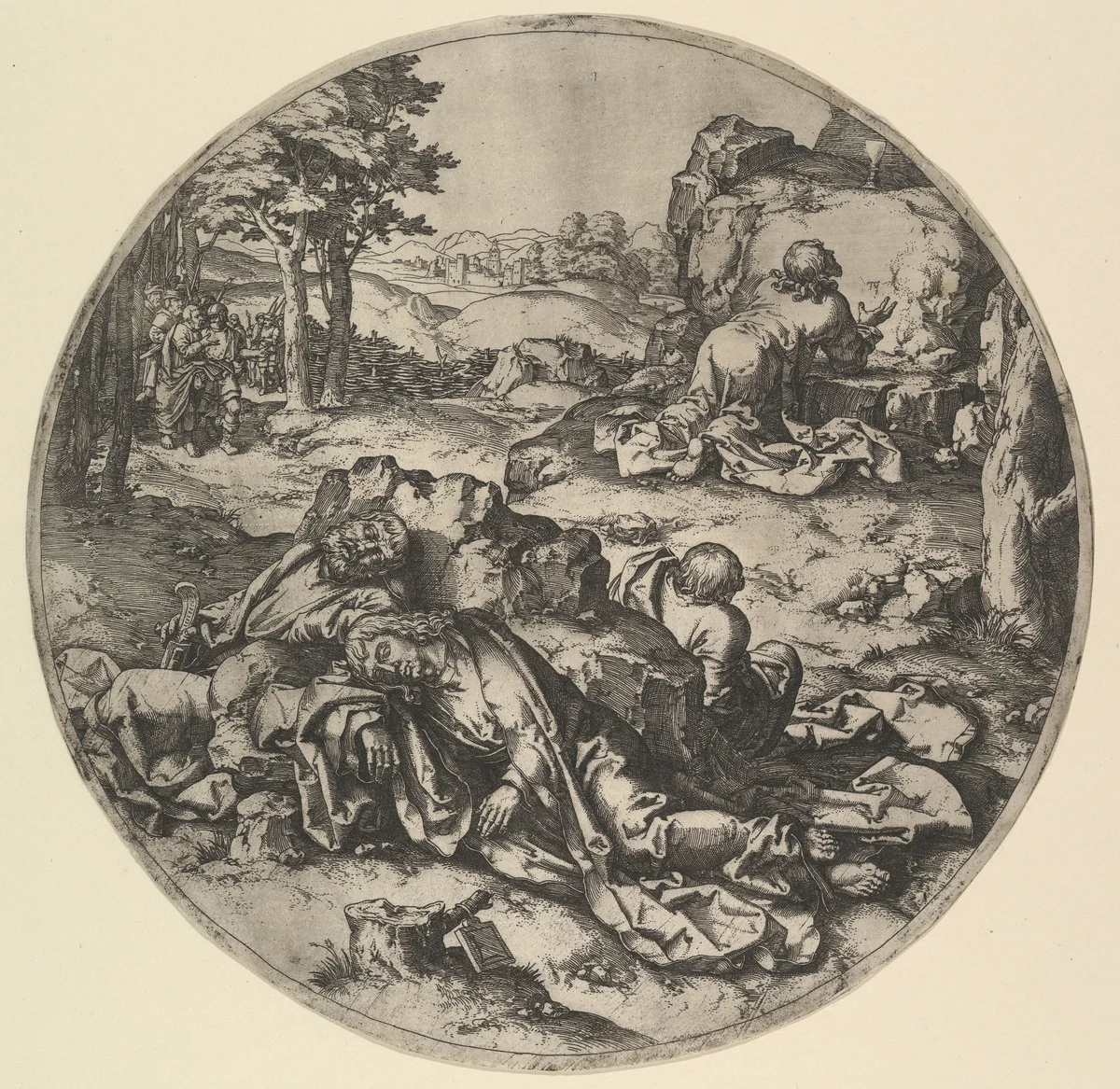 Christ in Gethsemane (copy) by Claes Jansz Visscher, print, 1600-1652