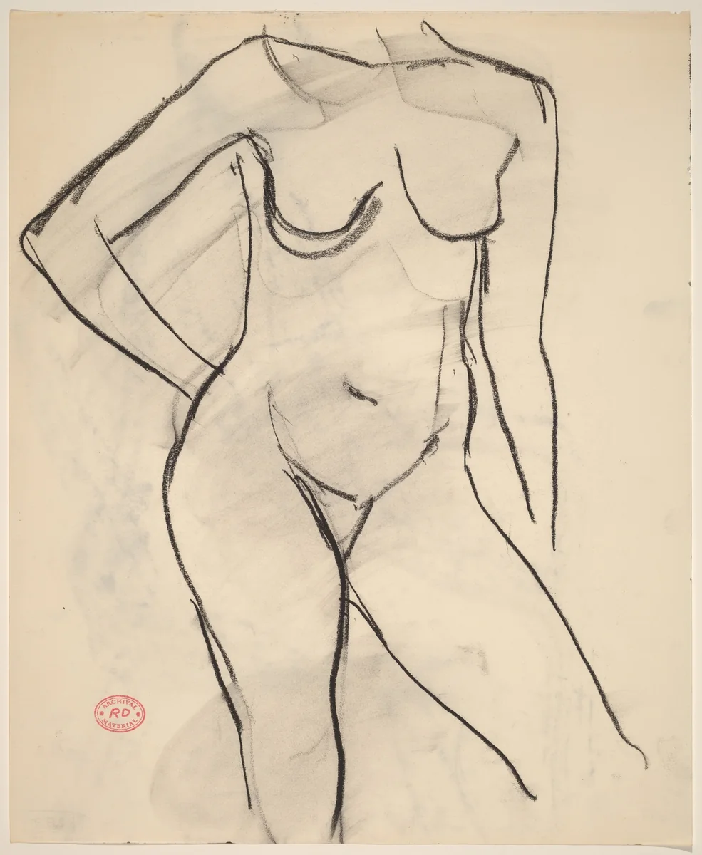 Untitled [female nude with right arm akimbo] by Richard Diebenkorn, drawing, 1955-1967