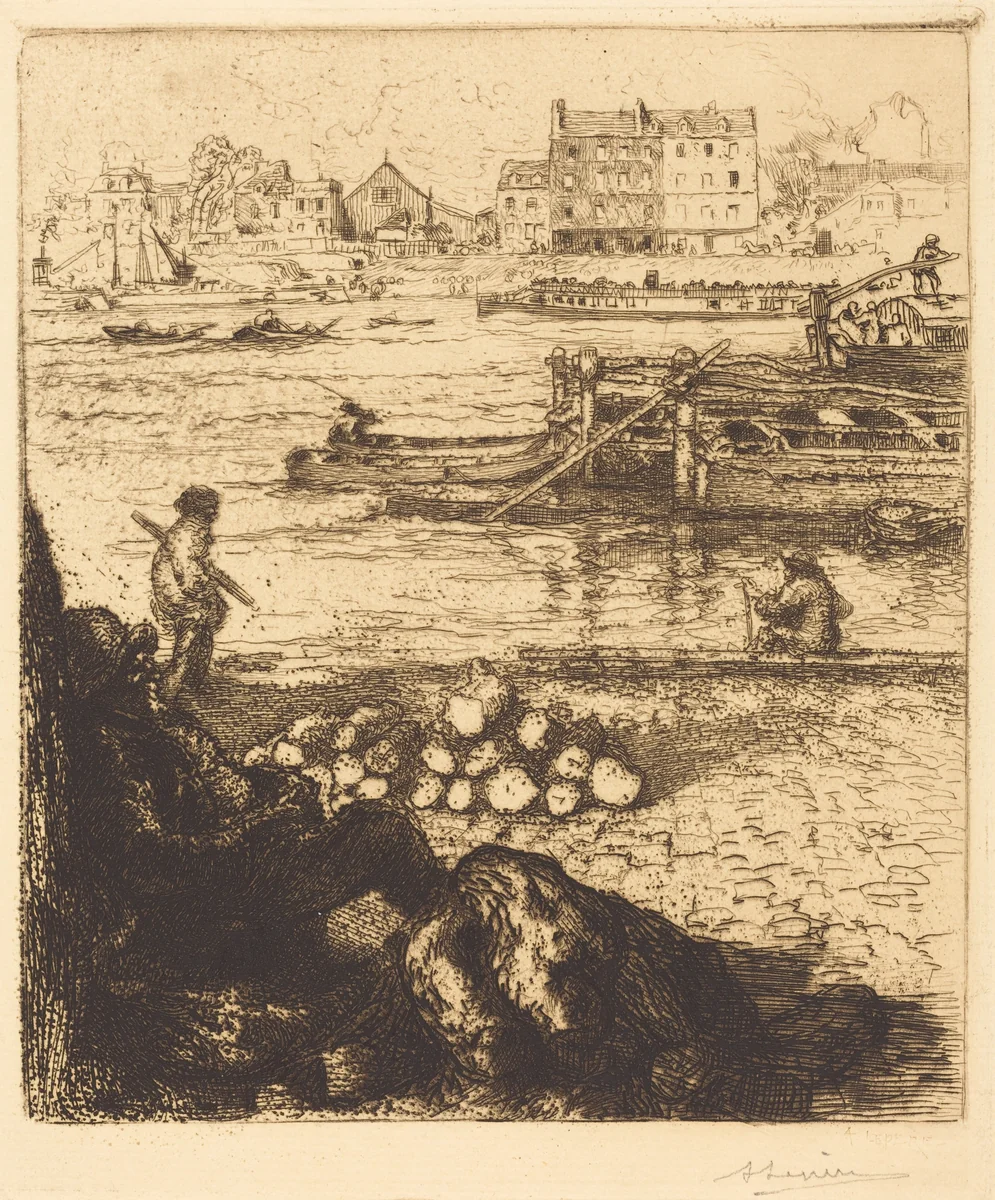 Dockman, Pier at La Gare (Le debardeur, quai de La Gare) by Auguste Lepère, print, 1894