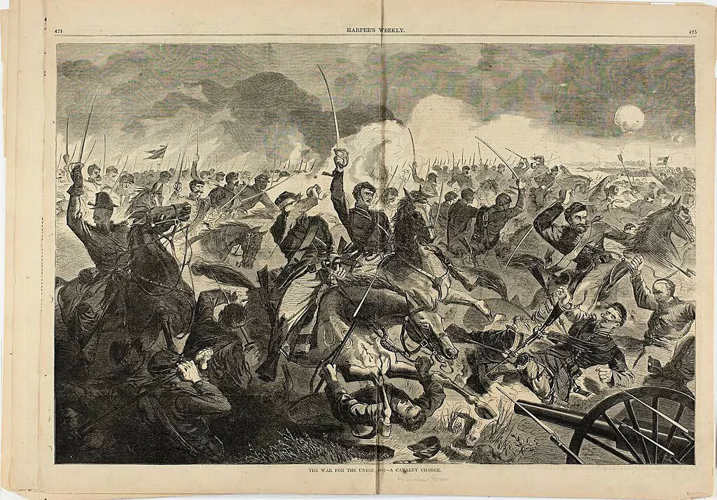 The War for the Union, 1862—A Cavalry Charge by Winslow Homer, print, 1862