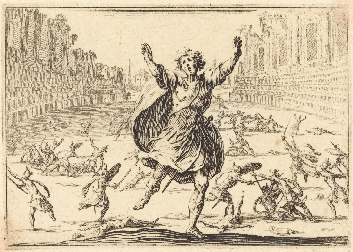 Skirmish in a Roman Circus by Jacques Callot, print, 1617
