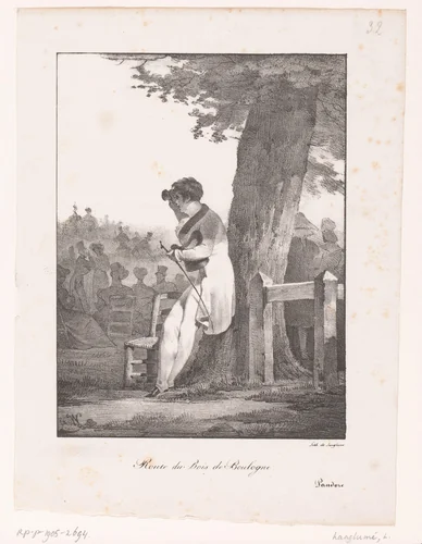 Jongeman met verrekijker in het Bois de Boulogne by anonymous, print, 1824