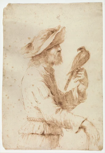 A Falconer in Profile to the Right by Guercino, drawing, 1637-1643