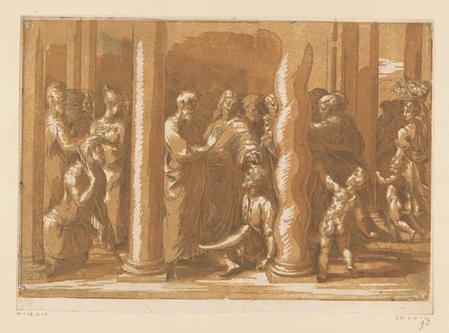 Petrus en Johannes genezen een verlamde man bij de tempelpoort by Unknown, print, 1513-1540