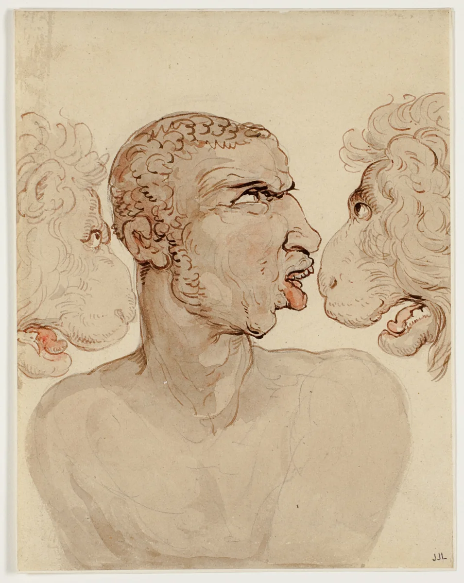 Physiognomic Study of the Head of a Man and Two Lions by Thomas Rowlandson, painting, 1756-1827