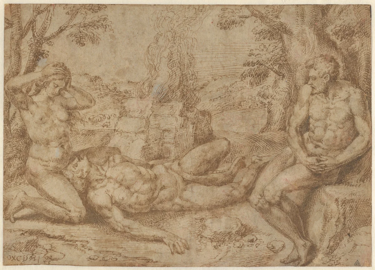 Adam and Eve Mourning the Death of Abel by Michiel Coxie, drawing, 1571-1581