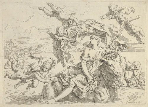 The Rape of Europa by Simone Cantarini, print, 1631-1641