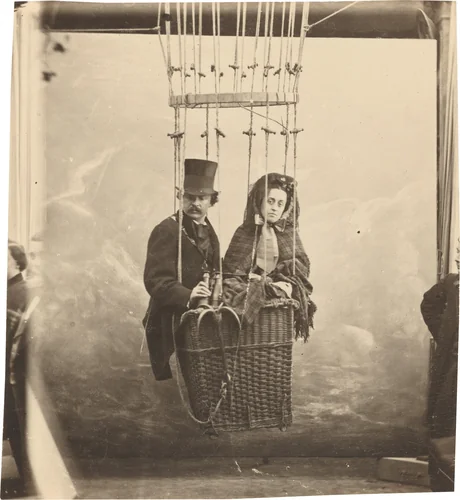 Self-Portrait with Wife Ernestine in a Balloon Gondola by Paul Nadar, photograph, 1865