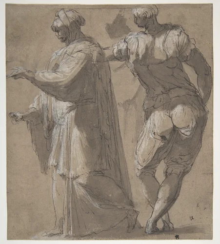Two Standing Male Figures by Perino del Vaga, drawing, 1501-1547
