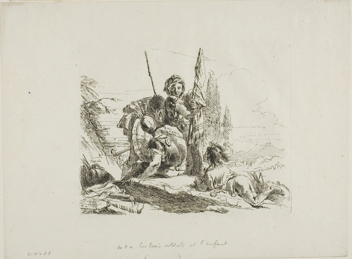 Three Soldiers and a Boy, from Capricci by Giovanni Battista Tiepolo, print, 1735-1745