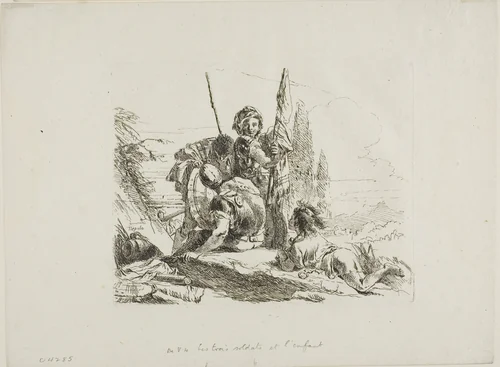 Three Soldiers and a Boy, from Capricci by Giovanni Battista Tiepolo, print, 1735-1745