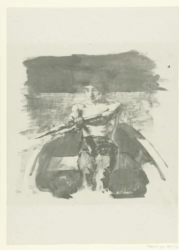 Jongen roeit in roeiboot by Alexandre Lunois, print, 1895
