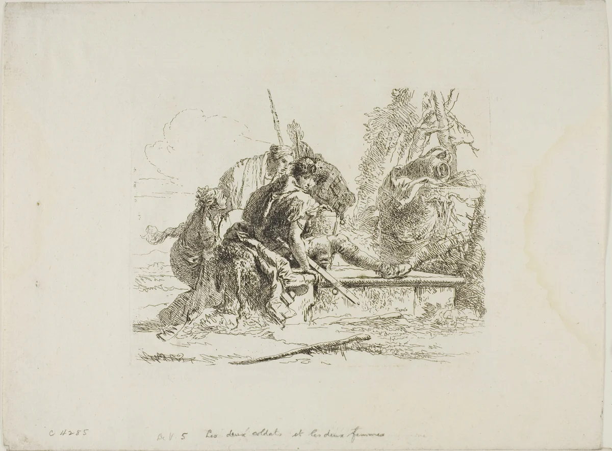 Two Soldiers and Two Women, from Capricci by Giovanni Battista Tiepolo, print, 1740-1750