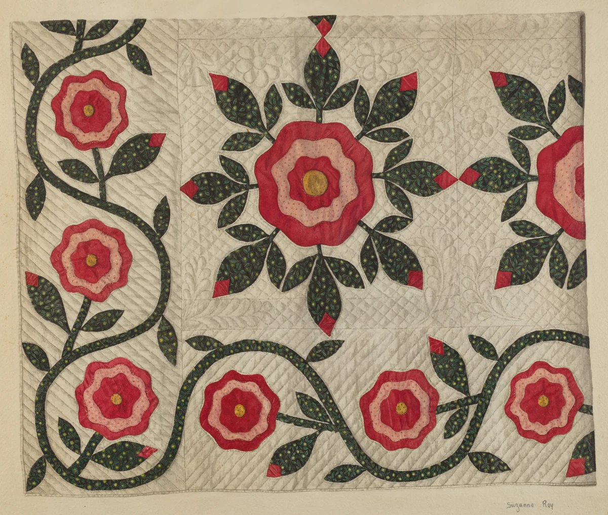 Sections of Applique Quilt by Suzanne Roy, index of american design, 1935-1942