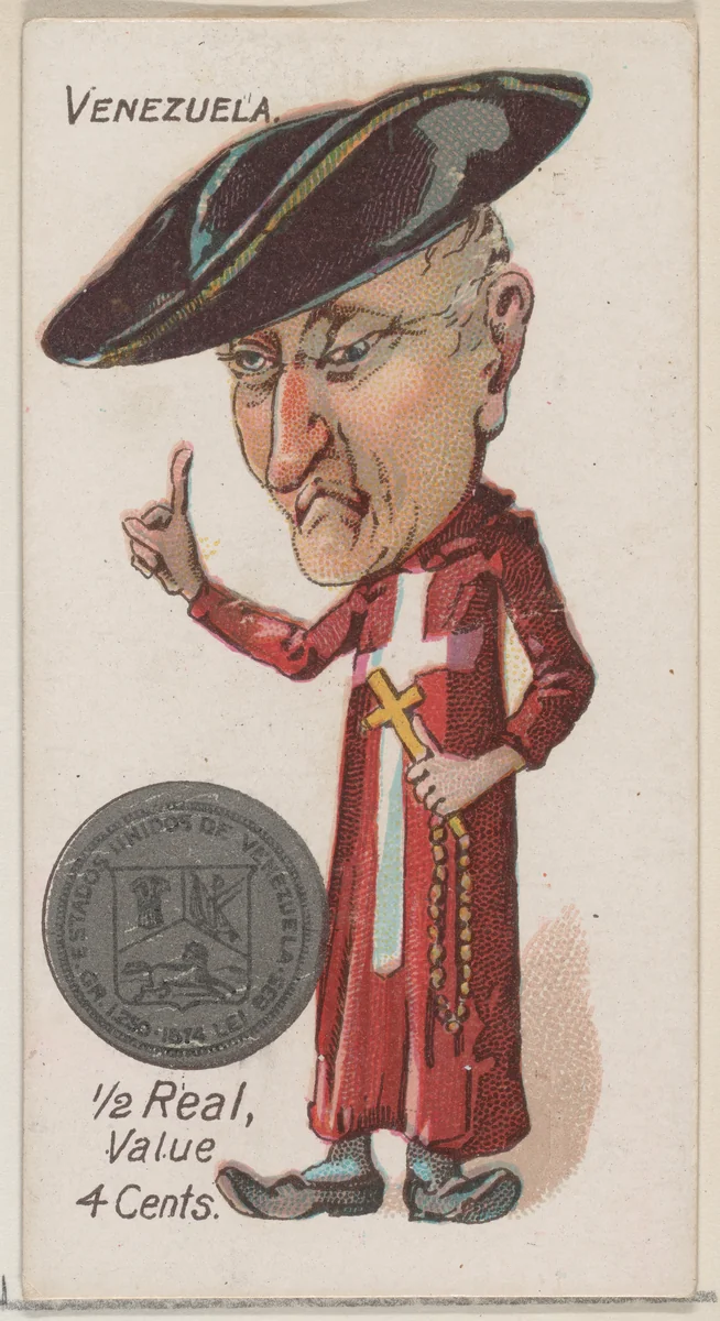 Venezuela, 1/2 Real, from the series Coins of All Nations (N72, variation 1) for Duke brand cigarettes by W. Duke, Sons & Co., print, 1889