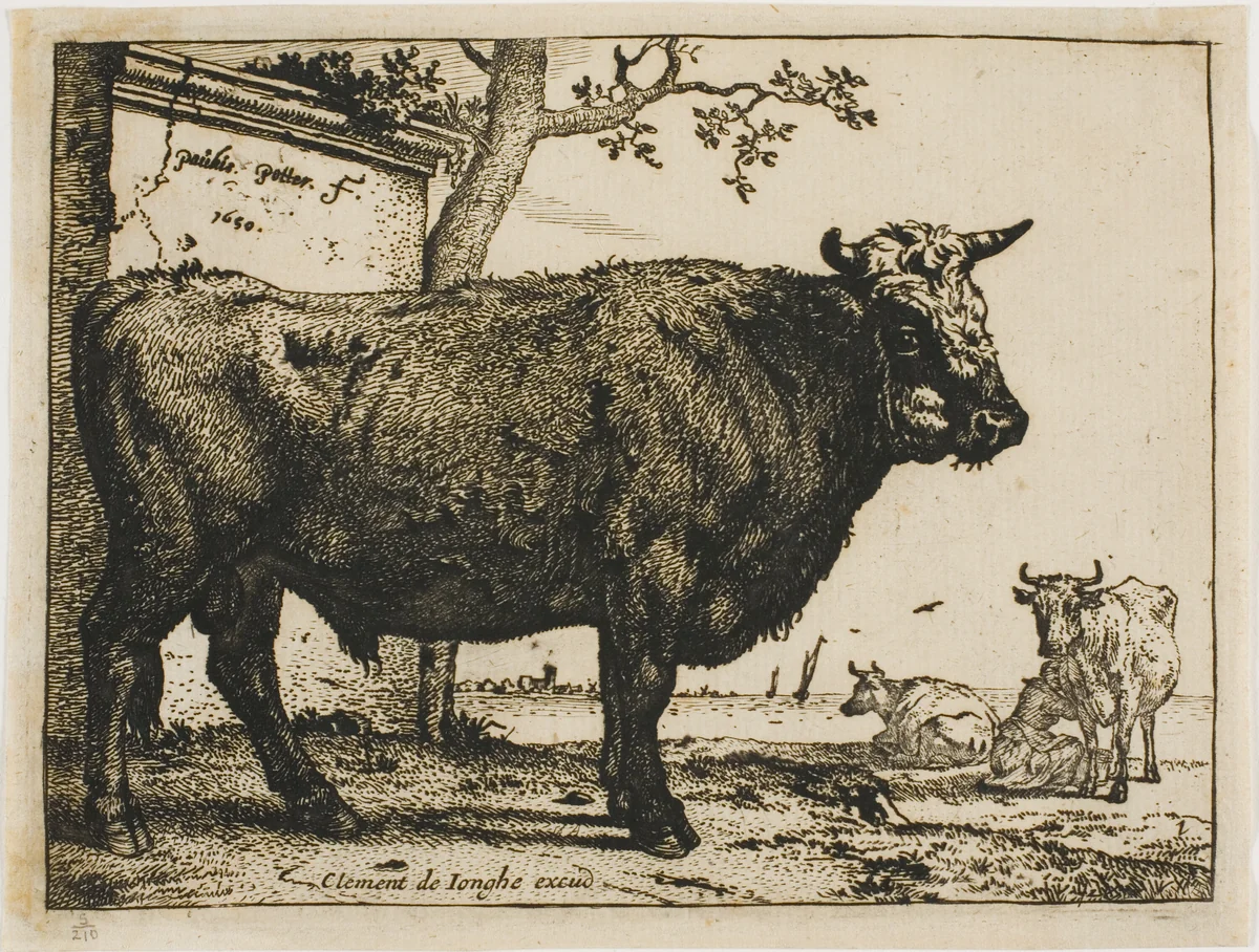 The Bull by Paulus Potter, print, 1650