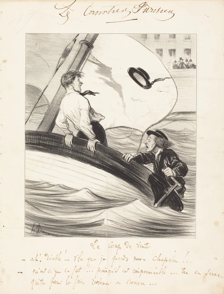 Le Coup de vent by Honoré Daumier, print, 1843