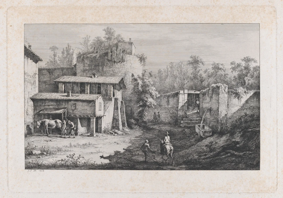 Landscape with Farrier, View of Terrebasse, France by Jean Jacques de Boissieu, print, 1808