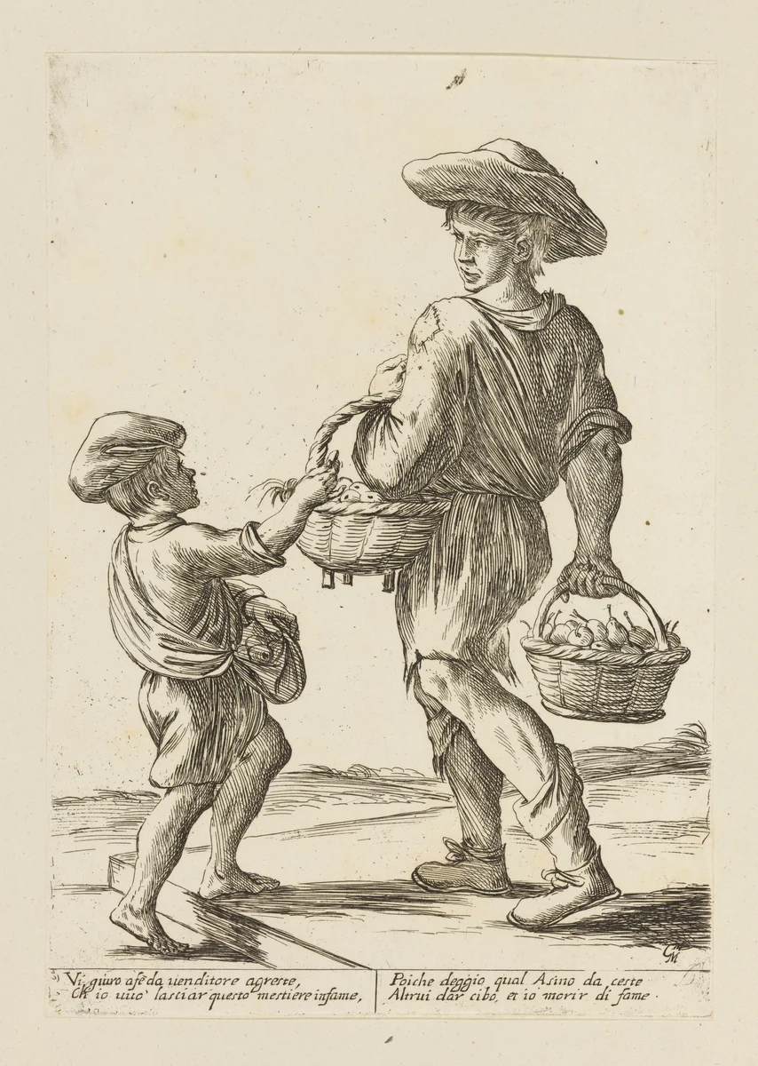 Fruit Seller, from Di Bologna l'Arti per via D'An.ibal' Ca.rac, plate 22 by Giuseppe Maria Mitelli, print, 1660