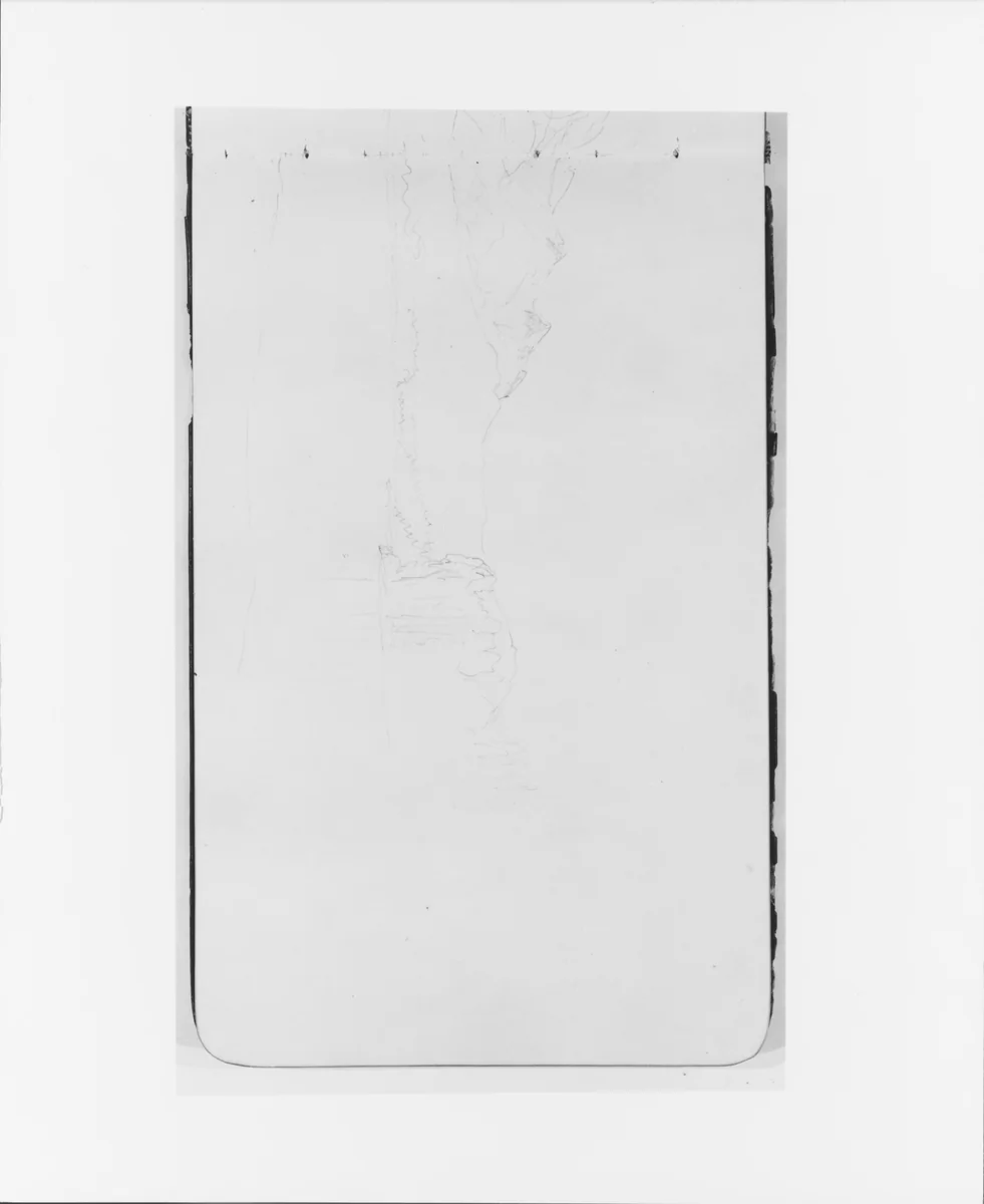 Riverbank with Mountains (from Sketchbook) by Albert Bierstadt, artwork, 1890