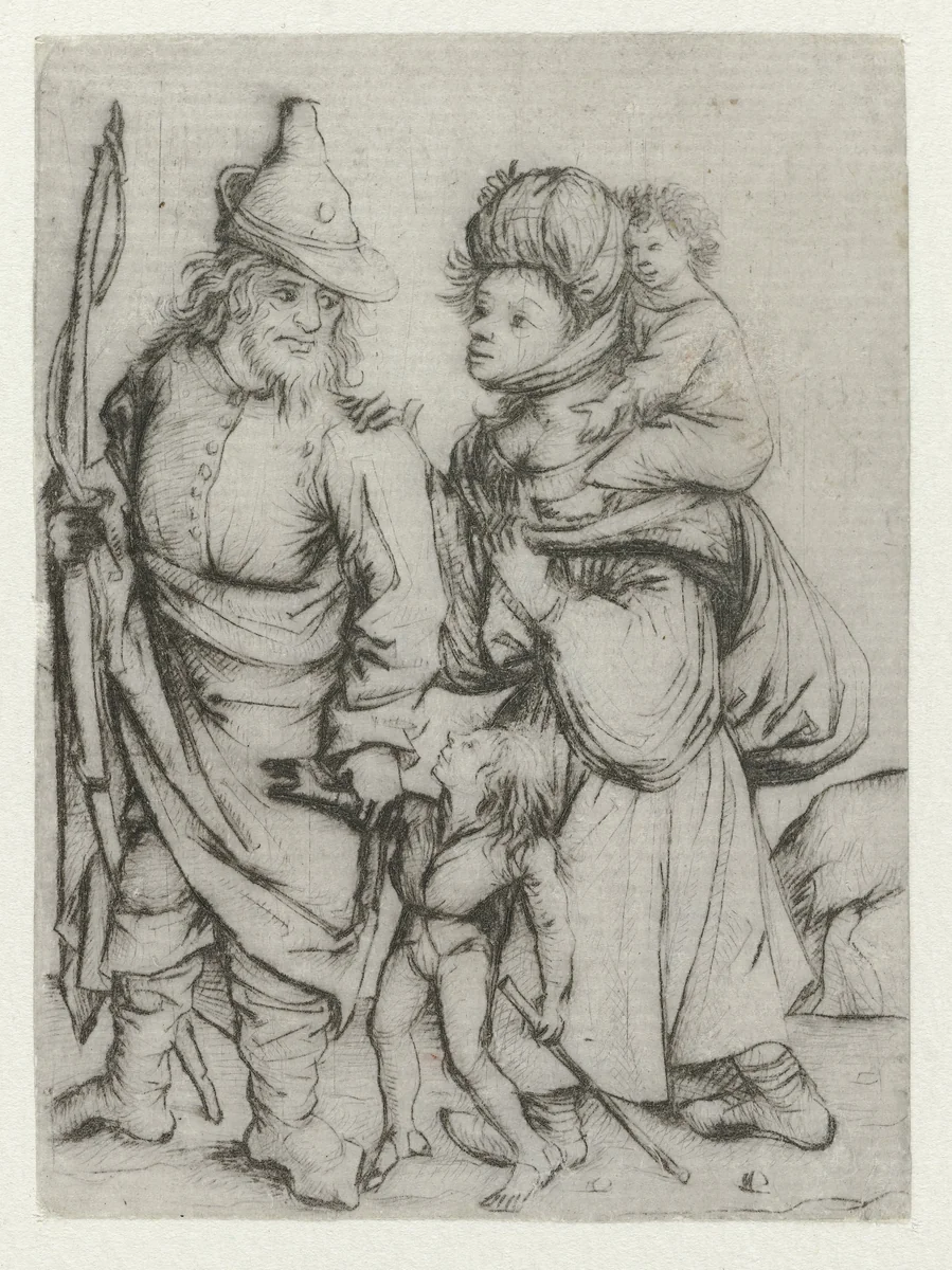 Roma familie by Meester van het Amsterdamse Kabinet, print, 1475-1480