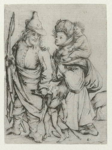 Roma familie by Meester van het Amsterdamse Kabinet, print, 1475-1480
