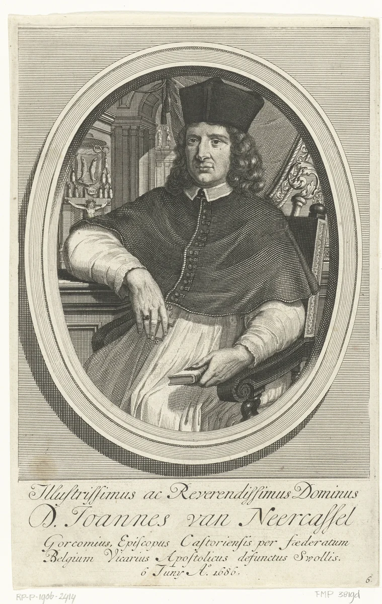 Portret van apostolisch vicaris Johannes van Neercassel by François van Bleyswijck, print, 1681-1726