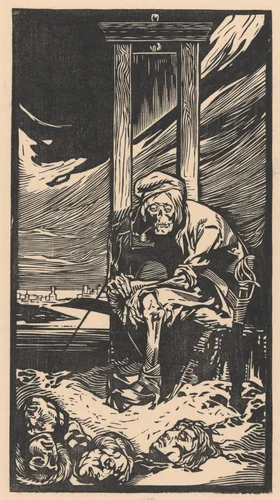 De Dood bij de guillotine by Johannes Josephus Aarts, print, 1881-1934