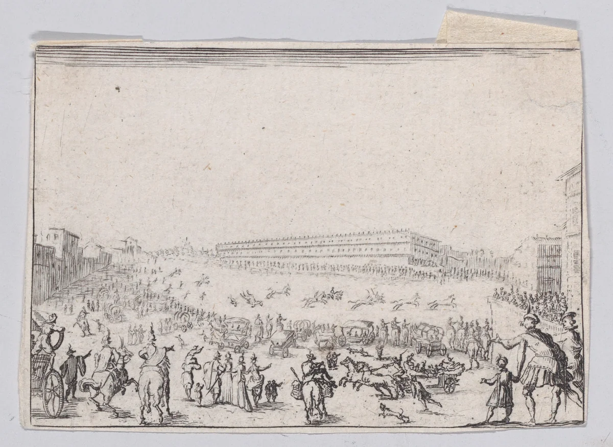 Reverse Copy of La Course de Chevaux sur la Place Pitti a Florence (The Horse Race at the Piazza Pitti in Florence), from "Les Caprices", Series A, The Florence Set by anonymous, print, 1620-1700